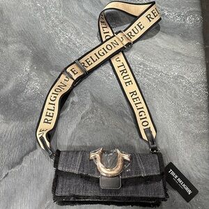True Religion Denim Crossbody Bag with Gold Accent